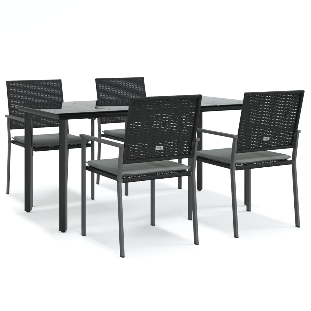 5 Piece Patio Dining Set with Cushions Poly Rattan and Steel