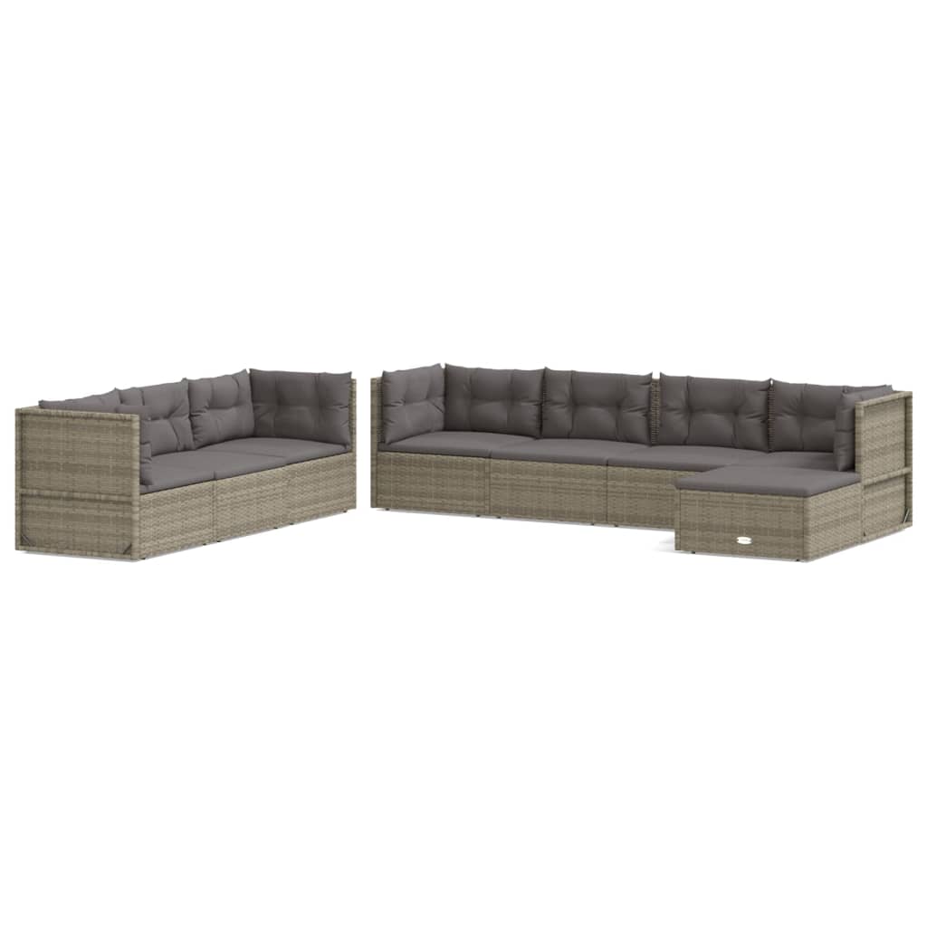 8 Piece Patio Lounge Set with Cushions Gray Poly Rattan