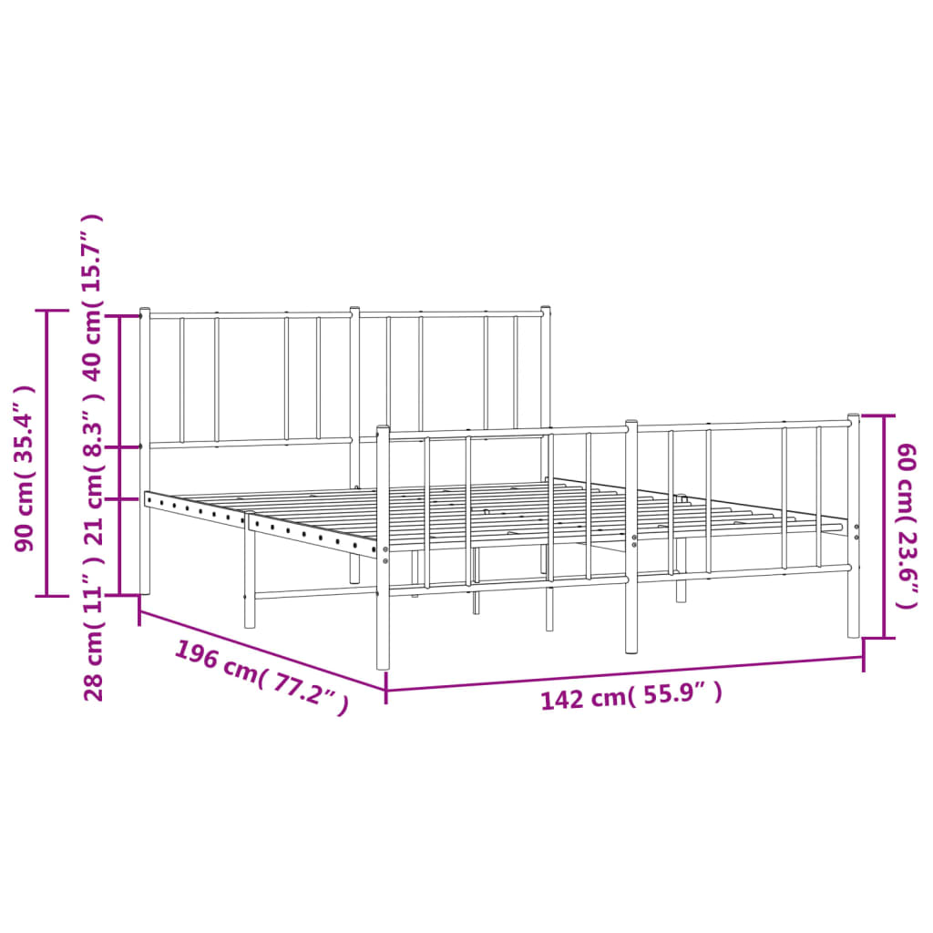 Metal Bed Frame without Mattress with Footboard Black 53.1"x74.8"