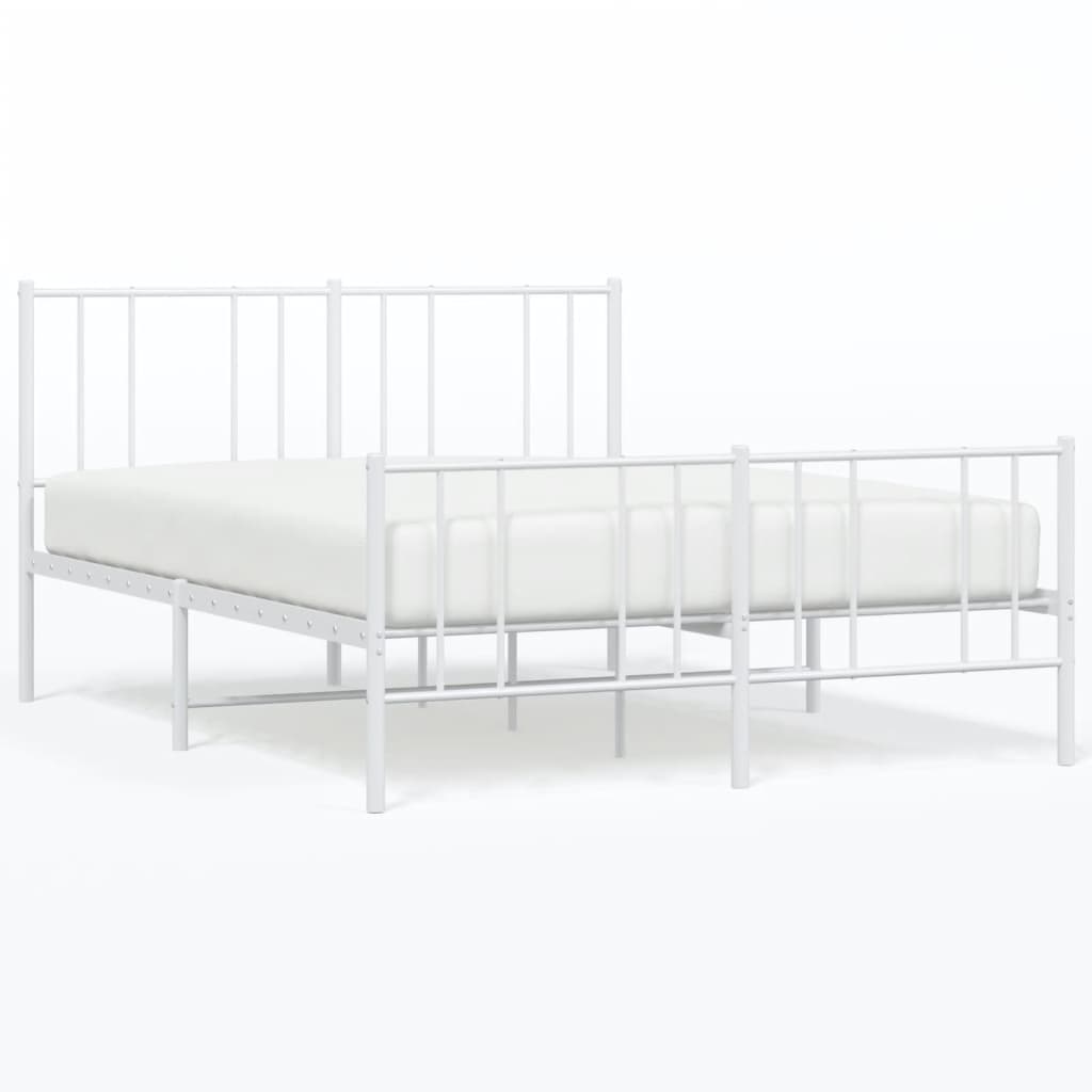 Metal Bed Frame without Mattress with Footboard White 59.1"x78.7"