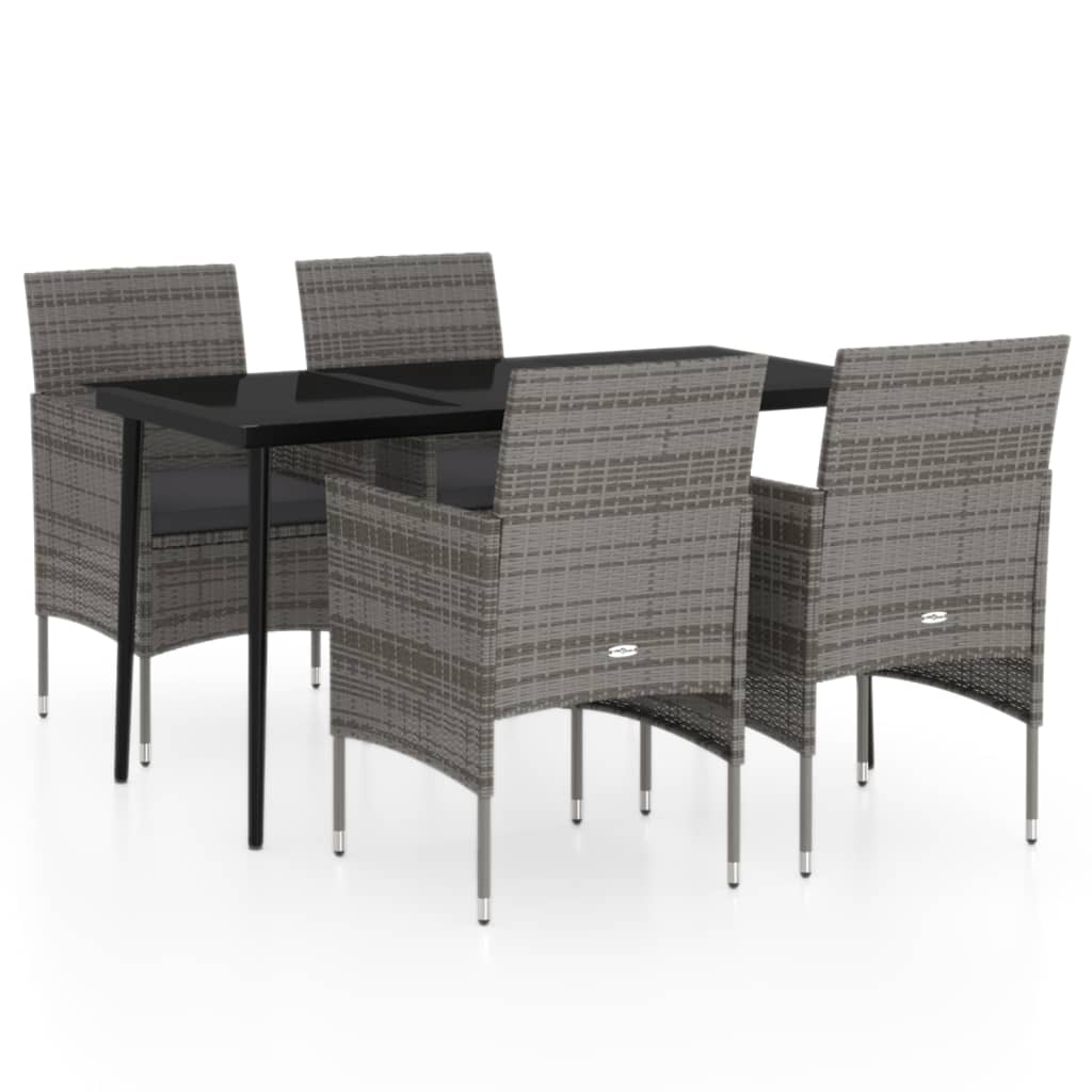 5 Piece Patio Dining Set with Cushions Gray and Black