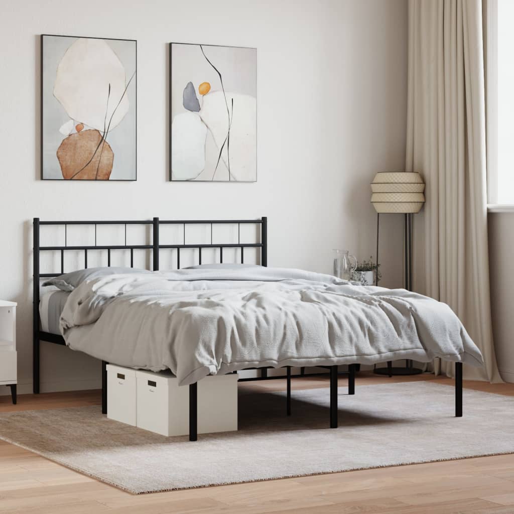 Metal Bed Frame without Mattress with Headboard Black 53.1"x74.8"