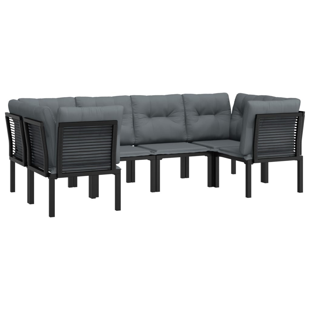 6 Piece Patio Lounge Set Black and Gray Poly Rattan