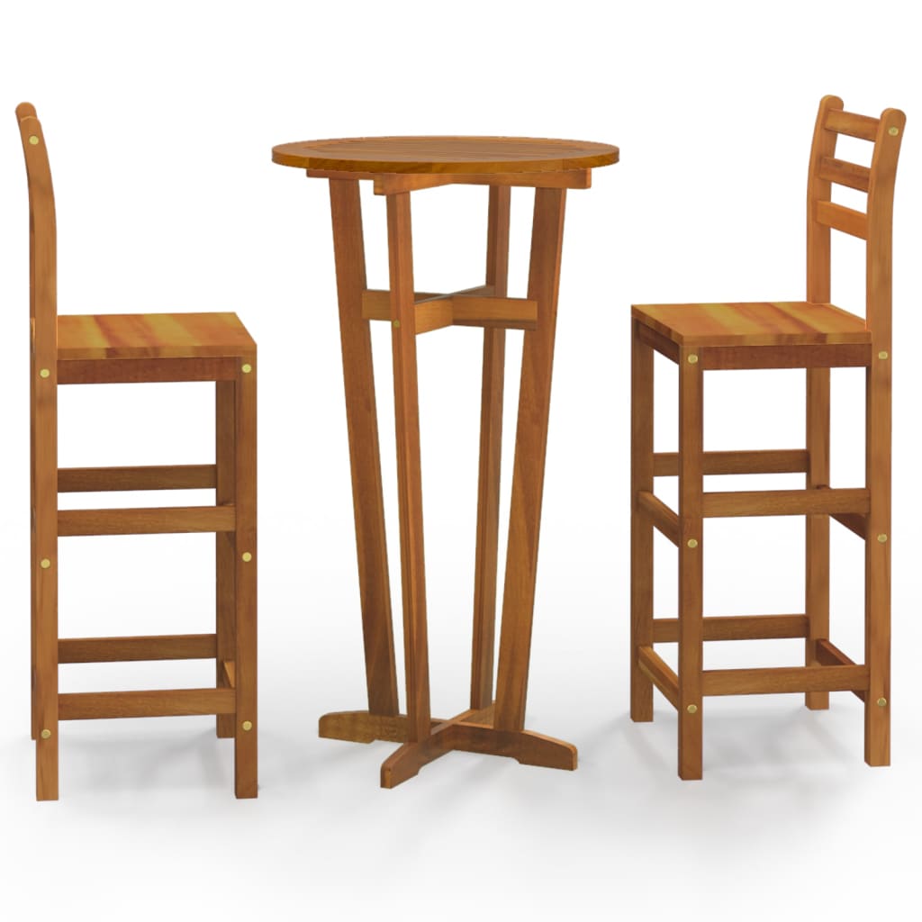 3 Piece Patio Bar Set Solid Wood Acacia