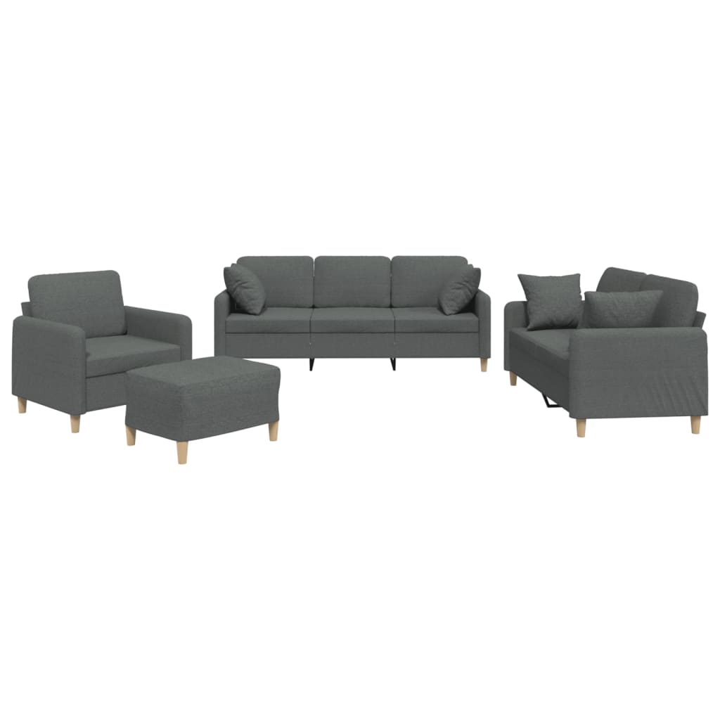 4 Piece Sofa Set with Pillows Dark Gray Fabric