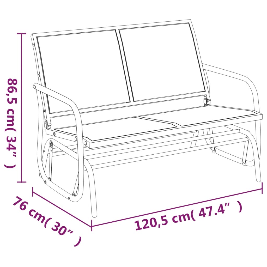 Garden Glider Bench Brown 47.4"x29.9"x34.1" Textilene&Steel