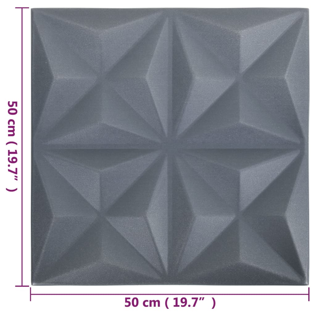 3D Wall Panels 24 pcs 19.7"x19.7" Origami Gray 64.6 ft��