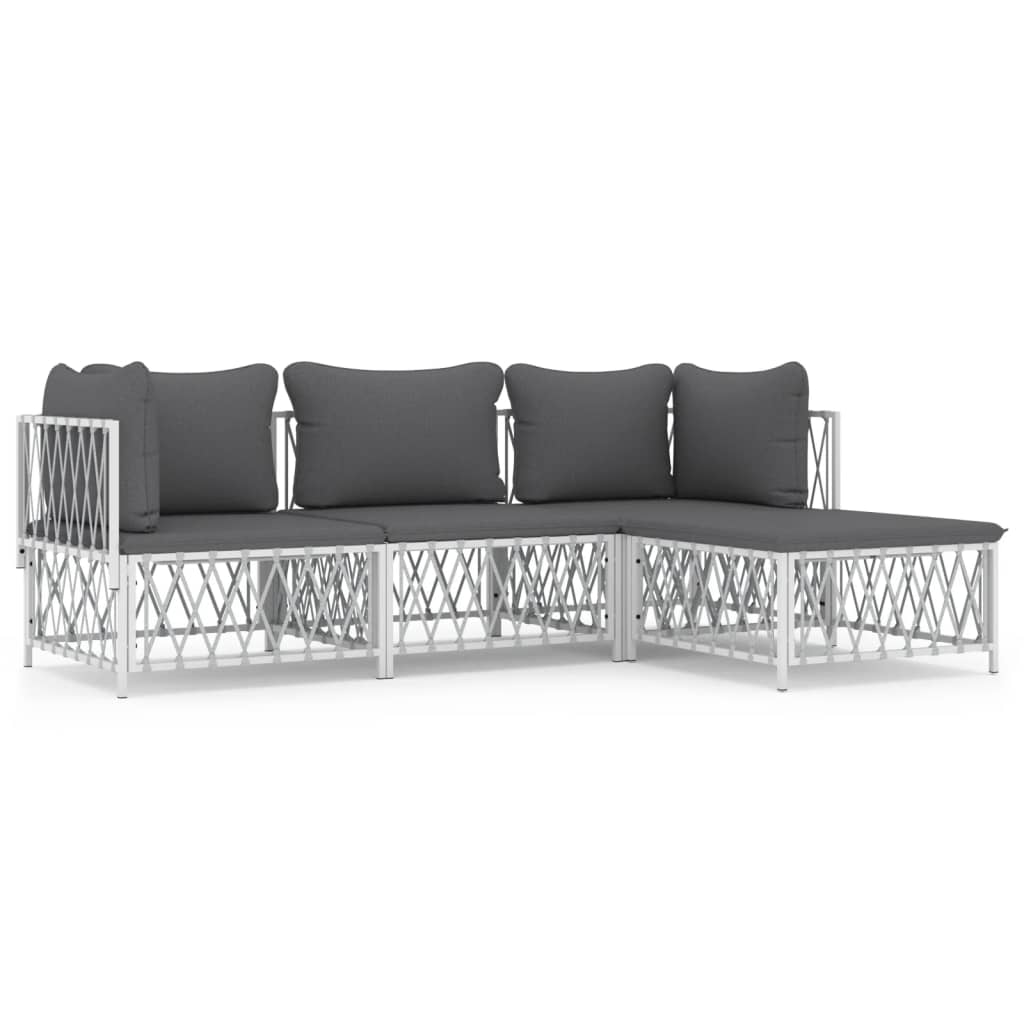 4 Piece Patio Lounge Set with Cushions White Steel