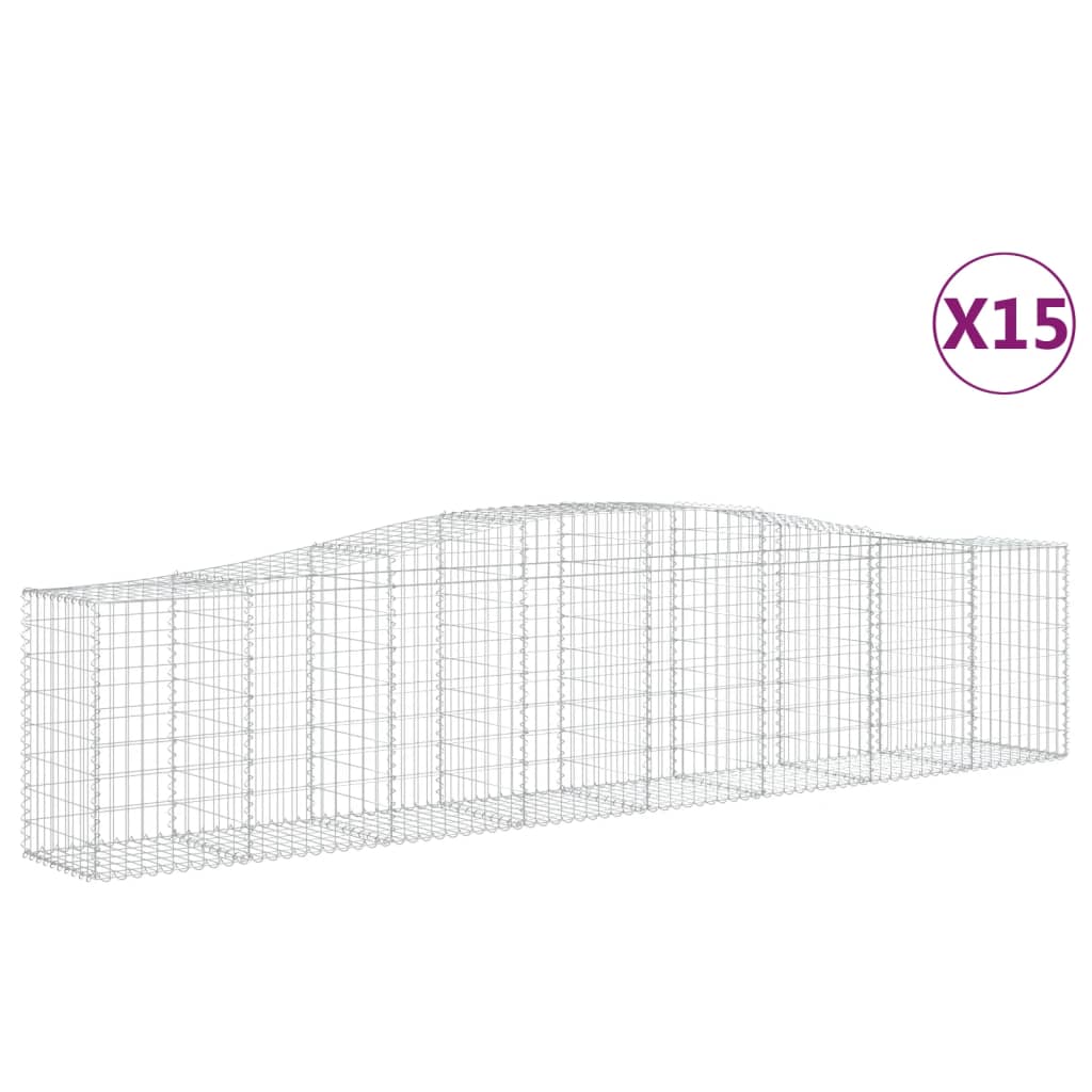 Arched Gabion Baskets 15 pcs 157.5"x19.7"x31.5"/39.4" Galvanized Iron