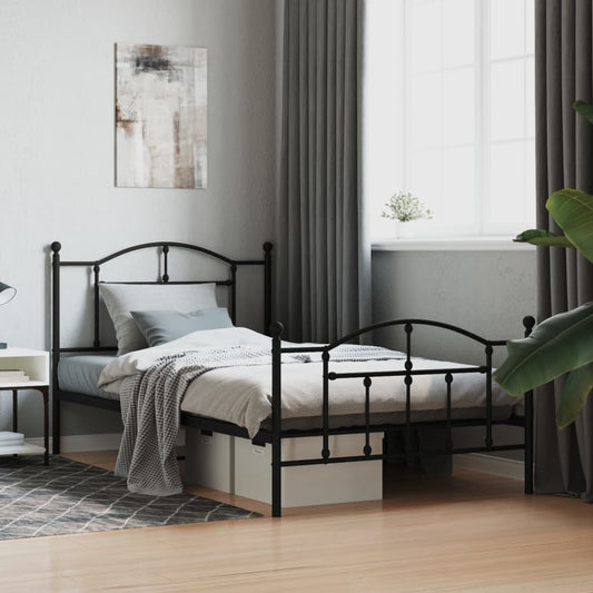 Metal Bed Frame without Mattress with Footboard Black 39.4"x78.7"