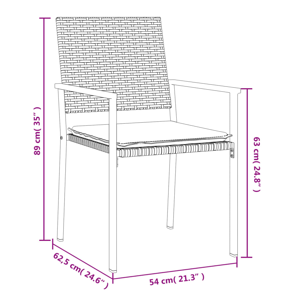 Patio Chairs with Cushions 4 pcs Black 21.3"x24.6"x35" Poly Rattan