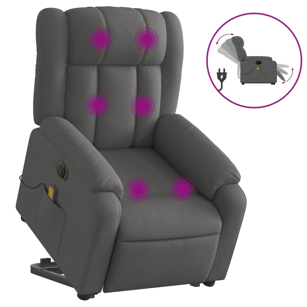 Electric Stand up Massage Recliner Chair Dark Gray Fabric