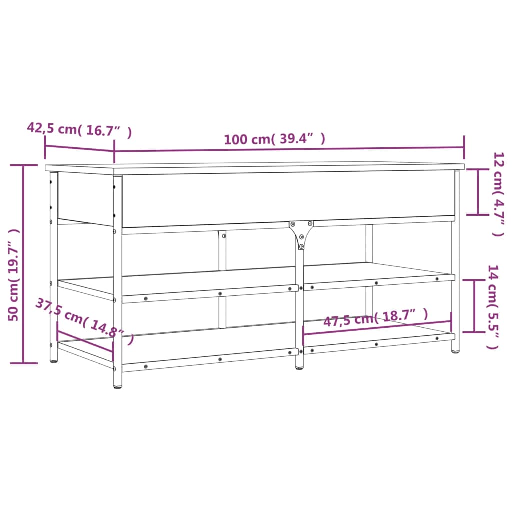 Shoe Bench Smoked Oak 39.4"x16.7"x19.7" Engineered Wood