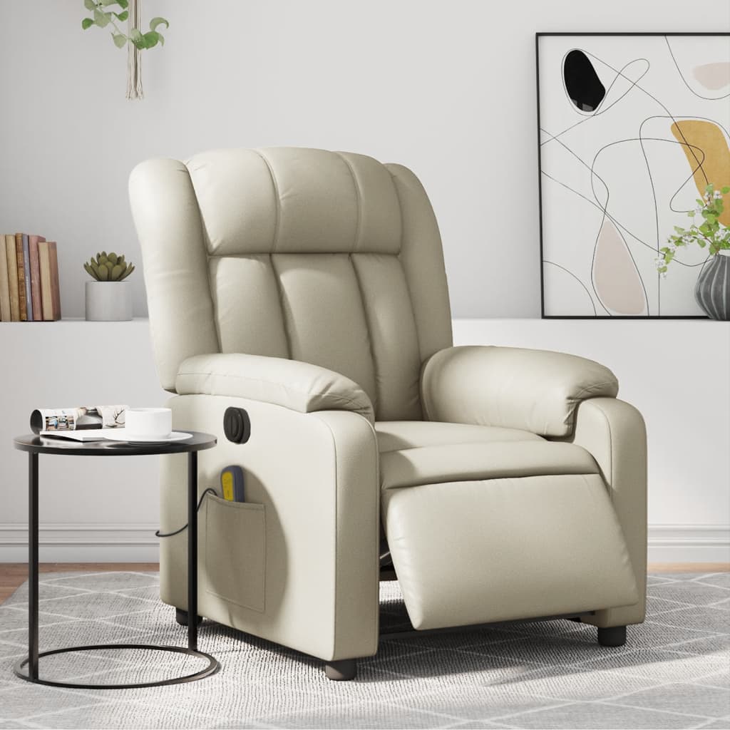 Electric Massage Recliner Chair Cream Faux Leather