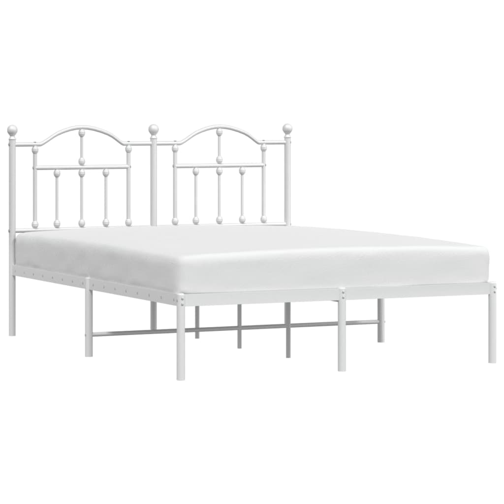 Metal Bed Frame without Mattress with Headboard White 53.1"x74.8"