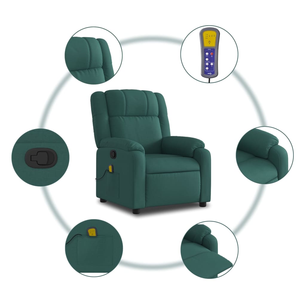 Massage Recliner Chair Dark Green Fabric