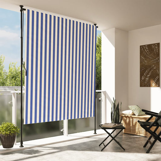 Outdoor Roller Blind Blue and White 78.7"x106.3" Fabric&Steel