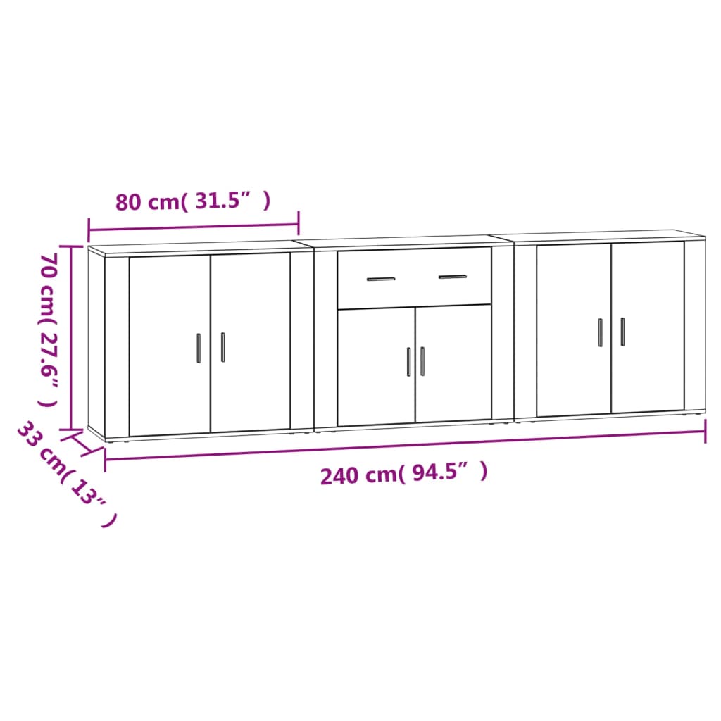 Sideboards 3 pcs Black Engineered Wood