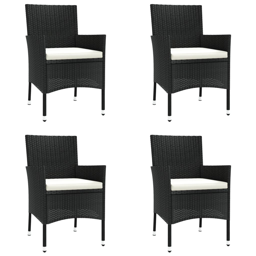 5 Piece Patio Bistro Set with Cushions Black Poly Rattan