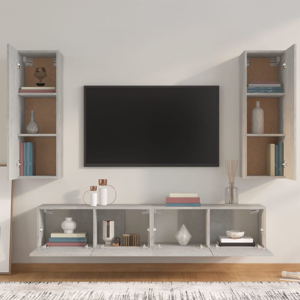 4 Piece TV Stand Set Concrete Gray Engineered Wood