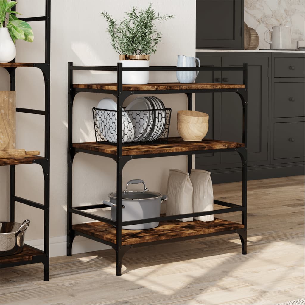 Kitchen Trolley Smoked Oak 25.6"x15.7"x34.1" Engineered Wood