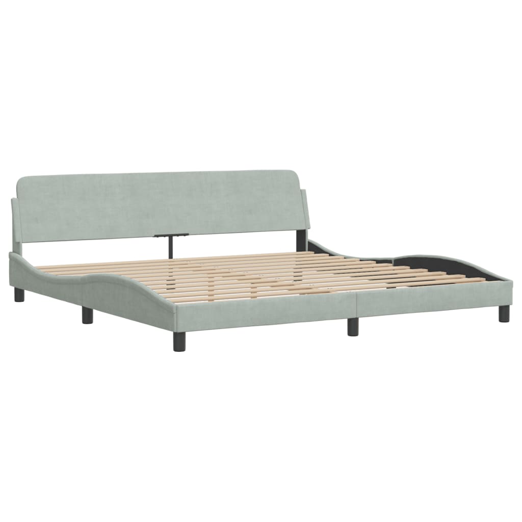 Bed Frame with LED without Mattress Light Gray 76"x79.9" Velvet