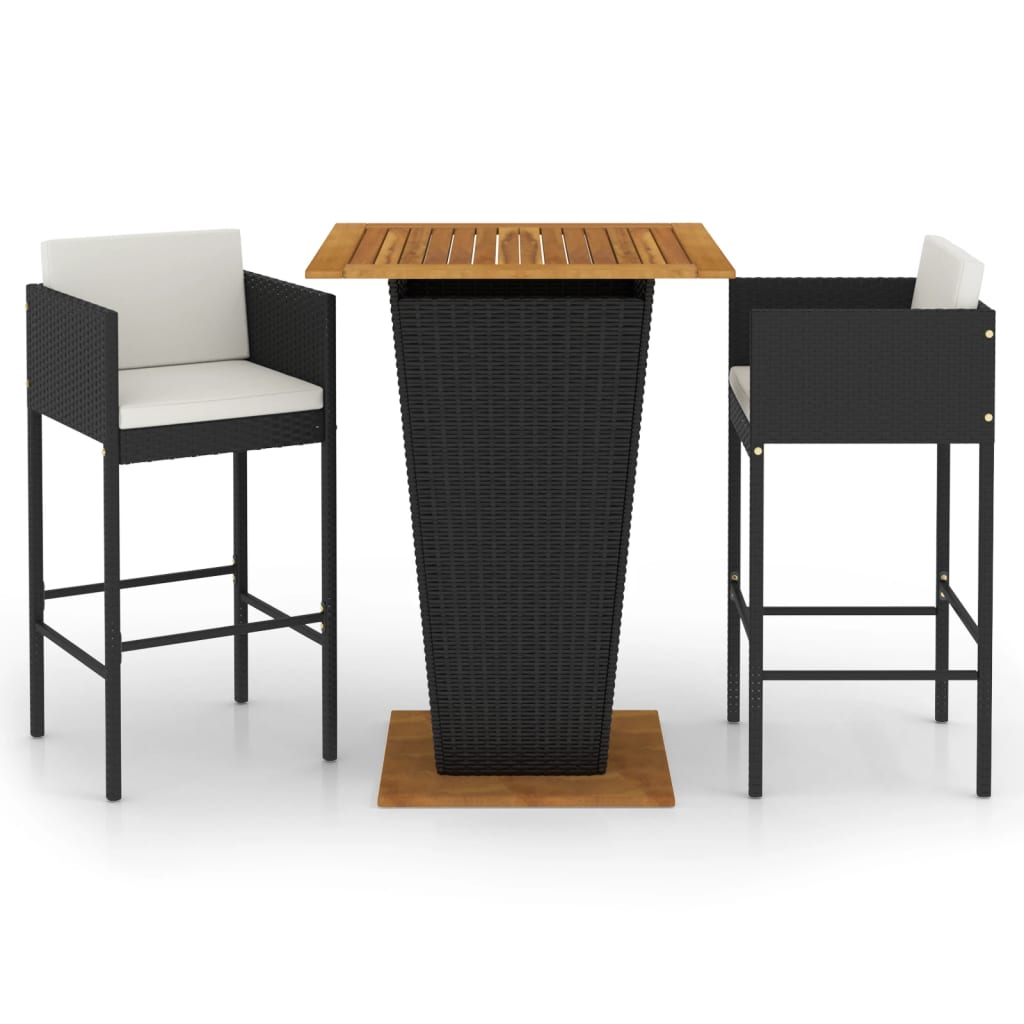 3 Piece Patio Bar Set with Cushions Poly Rattan Black