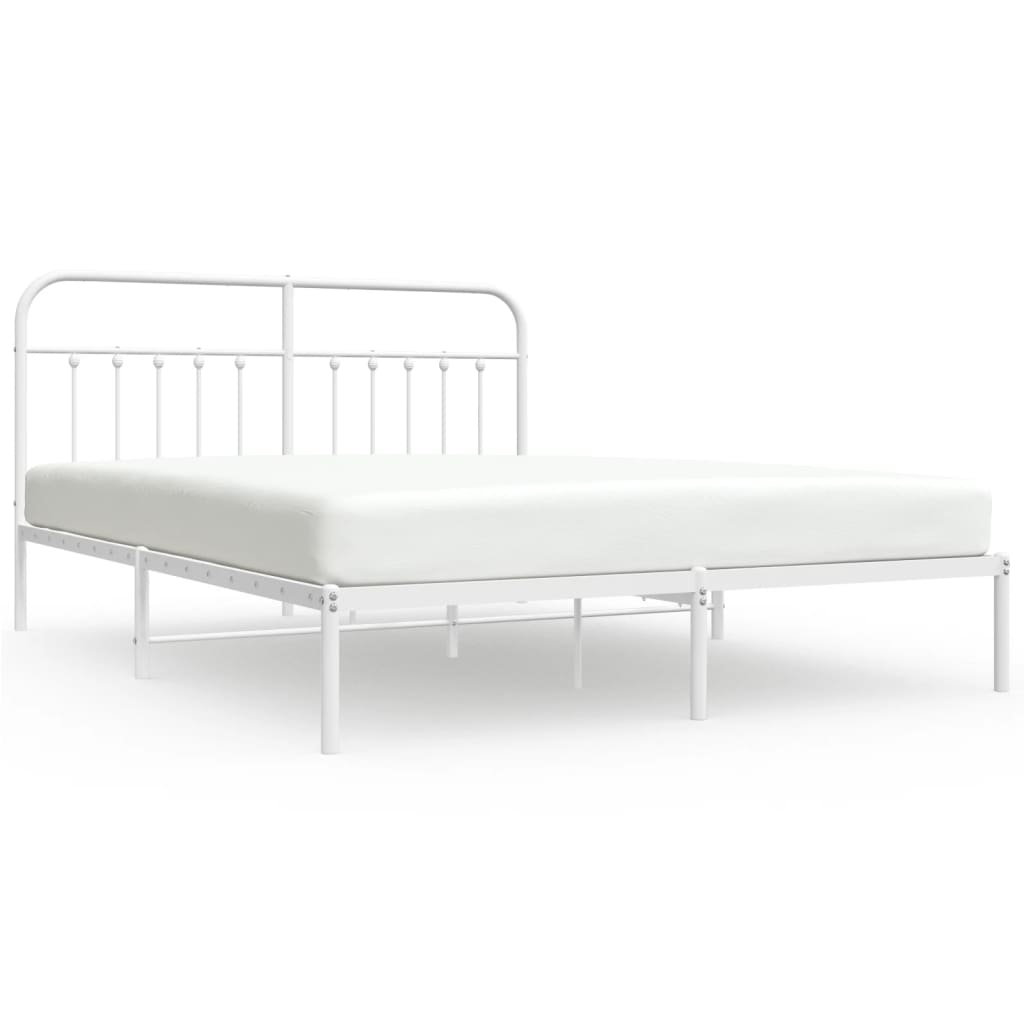 Metal Bed Frame without Mattress with Headboard White 72"x83.9"