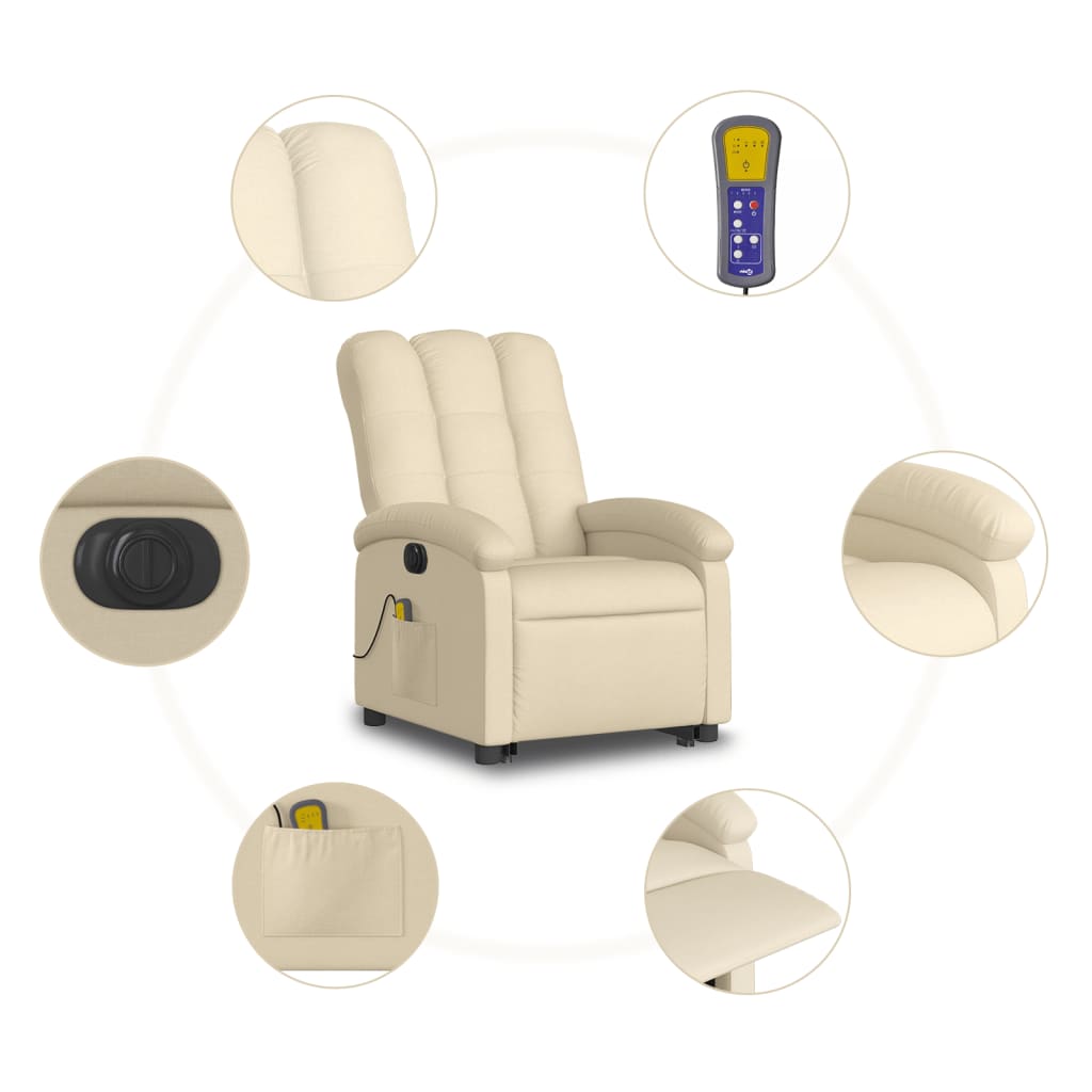 Electric Stand up Massage Recliner Chair Cream Fabric