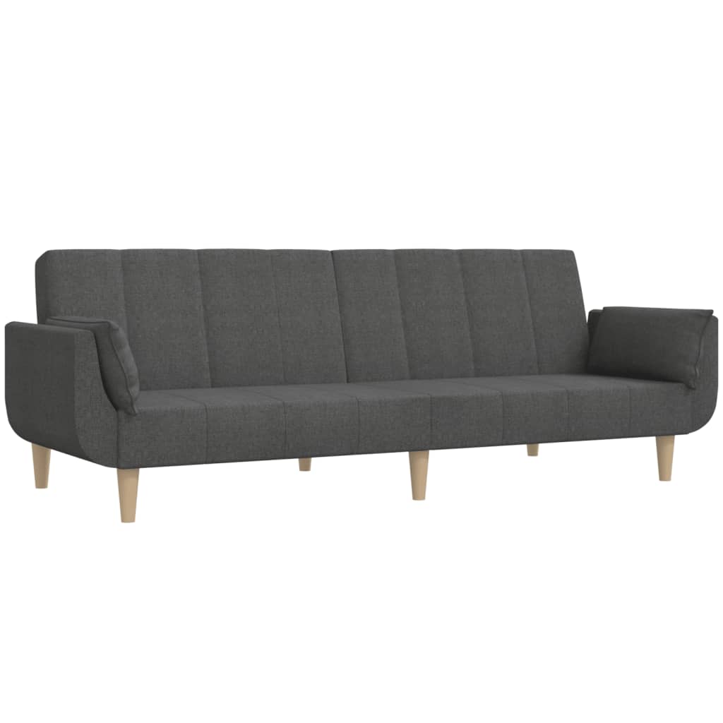 2-Seater Sofa Bed with Two Pillows Dark Gray Fabric