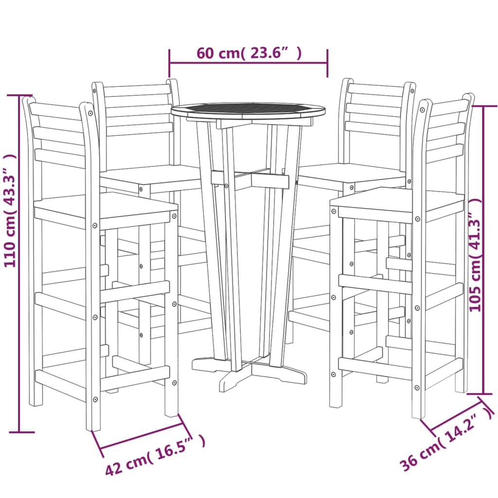 5 Piece Patio Bar Set Solid Wood Acacia