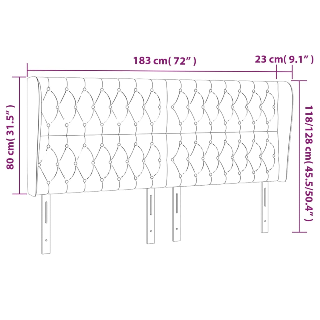 Headboard with Ears Light Gray 72"x9.1"x46.5"/50.4" Velvet