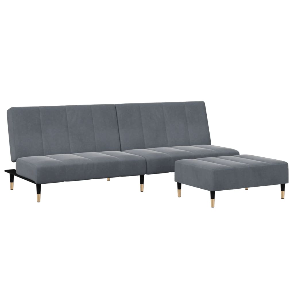 2-Seater Sofa Bed with Footstool Dark Gray Velvet