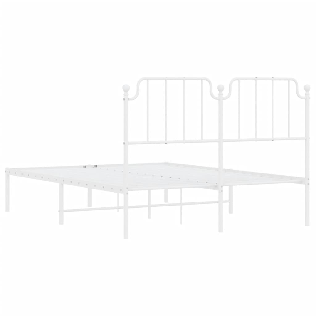 Metal Bed Frame without Mattress with Headboard White 53.1"x74.8"