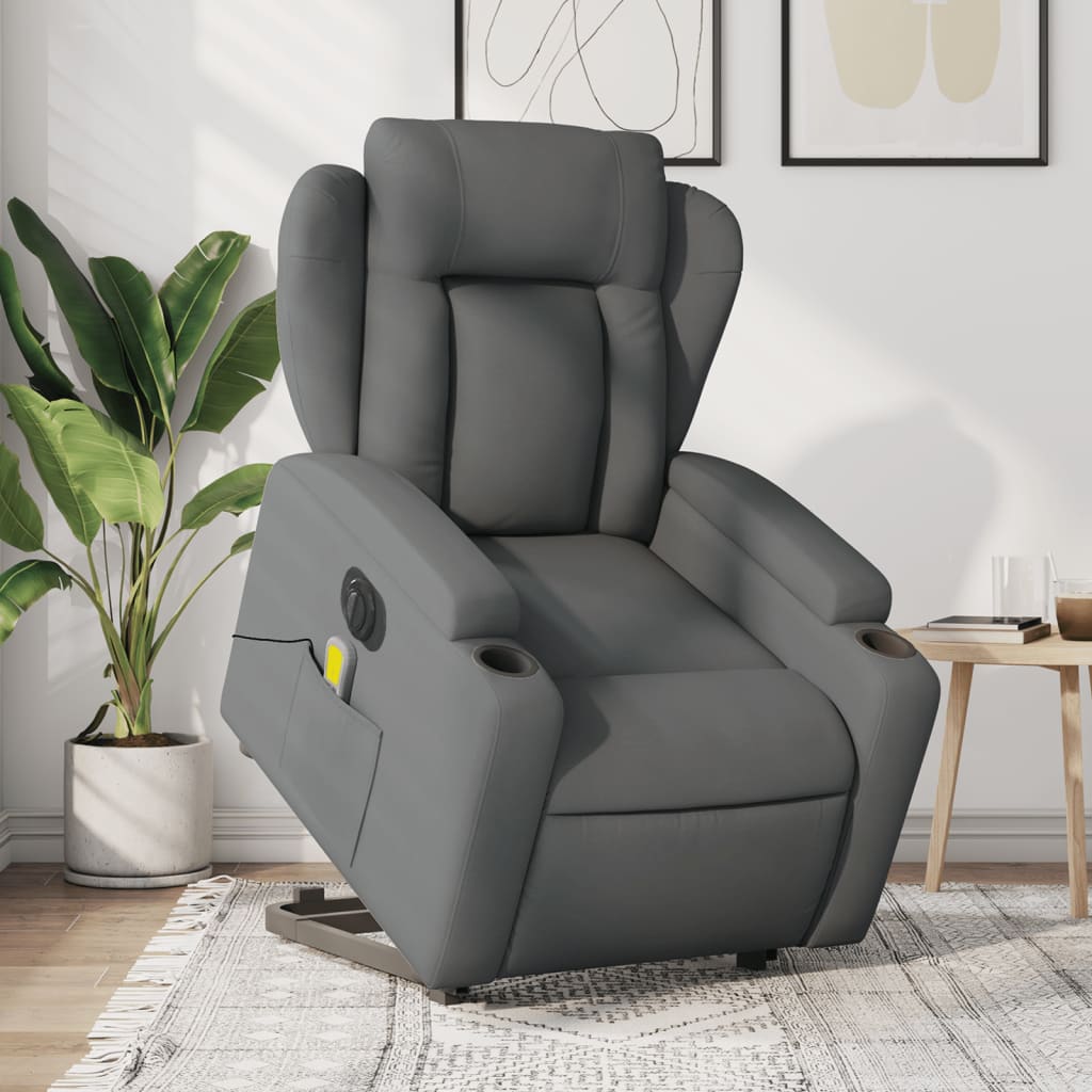 Electric Stand up Massage Recliner Chair Dark Gray Fabric