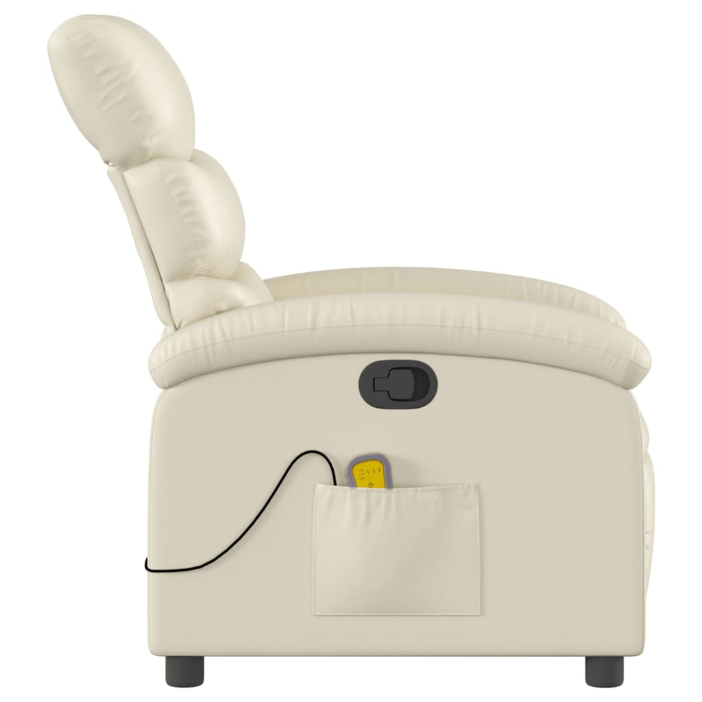 Massage Recliner Chair Cream Faux Leather