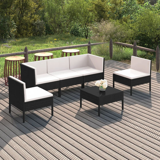 6 Piece Patio Lounge Set with Cushions Poly Rattan Black