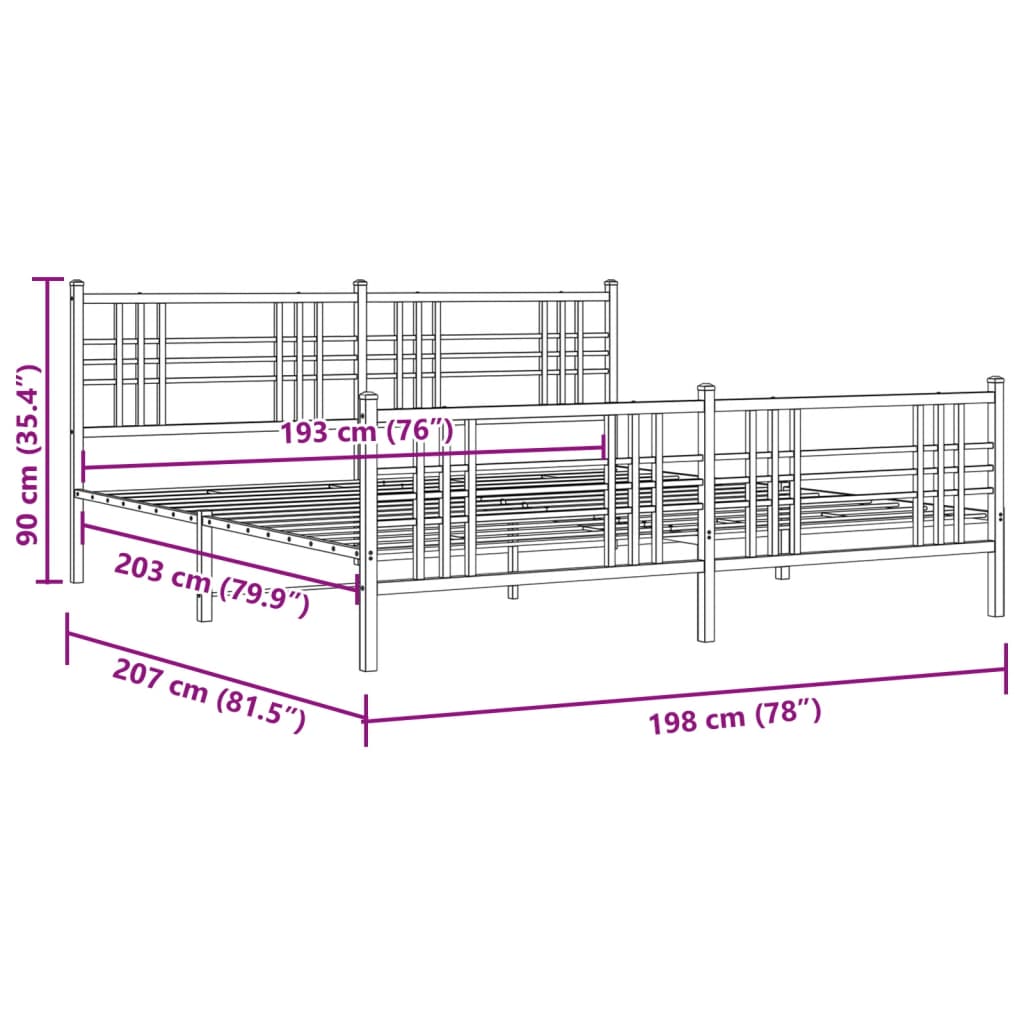 Metal Bed Frame without Mattress with Footboard Black 76"x79.9"