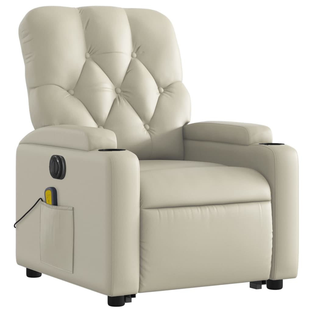 Electric Stand up Massage Recliner Chair Cream Faux Leather