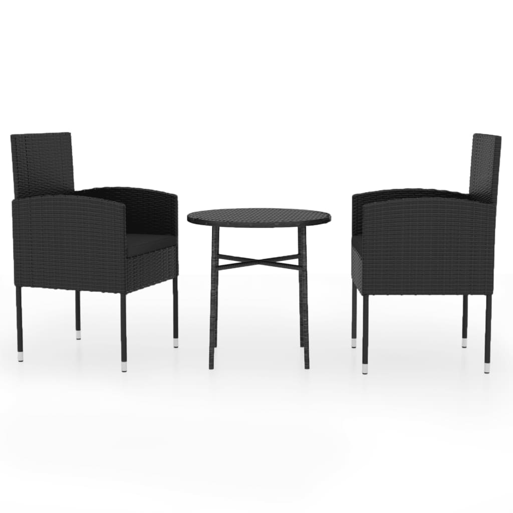 3 Piece Patio Dining Set Poly Rattan Black