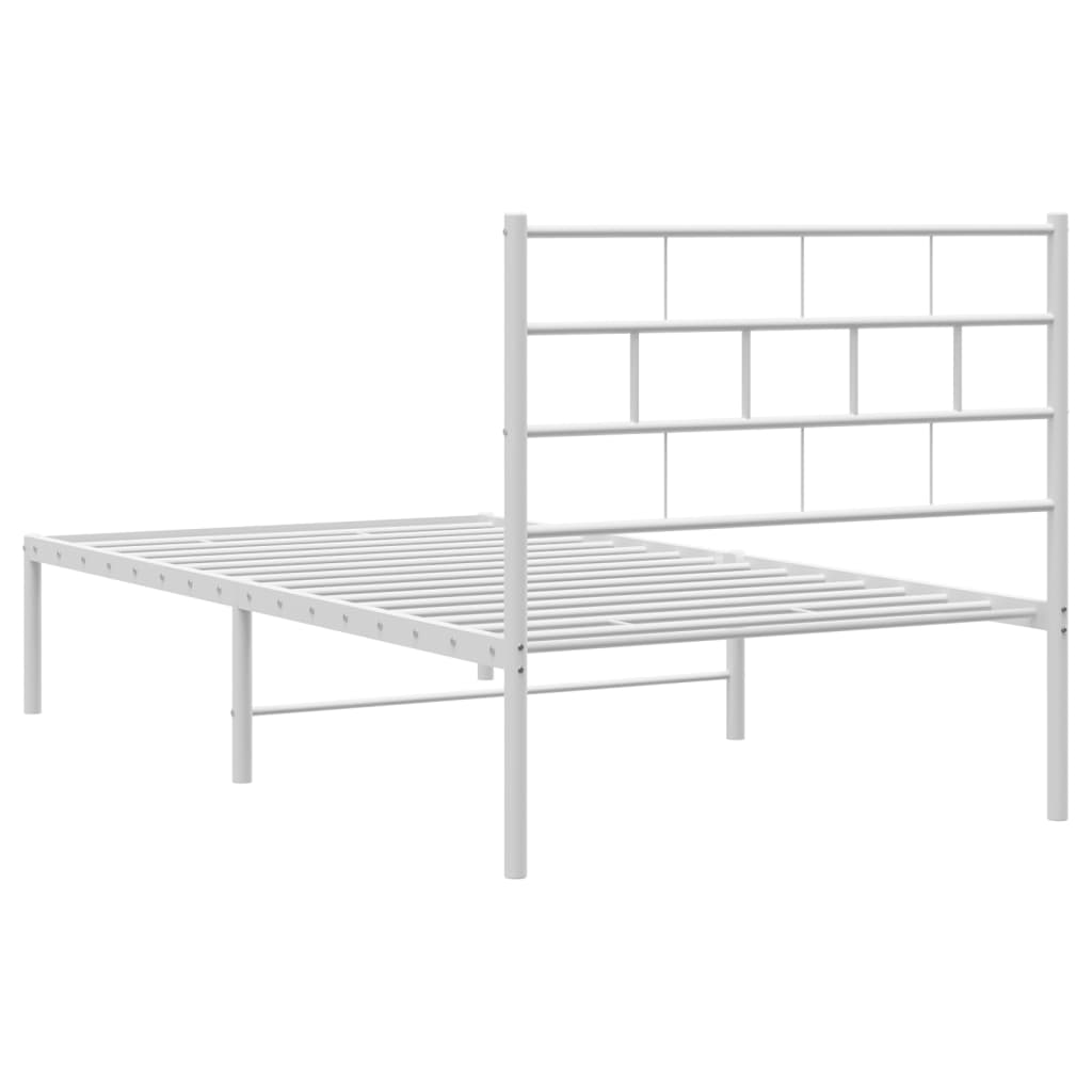 Metal Bed Frame with Headboard White 39.4"x78.7"