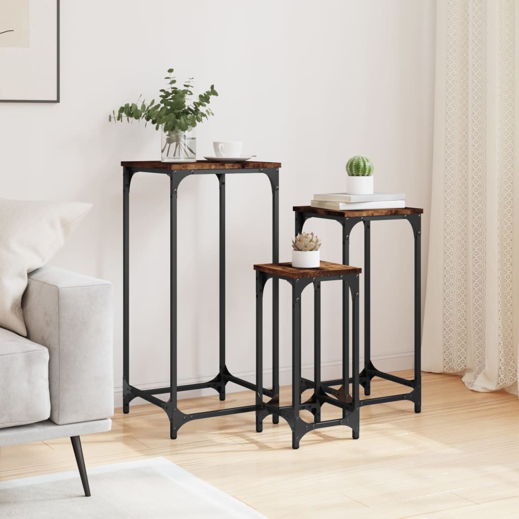 Nesting Side Tables 3 pcs Smoked Oak Engineered Wood