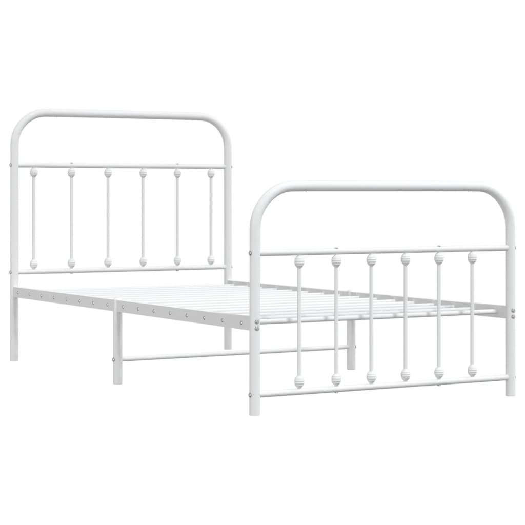 Metal Bed Frame without Mattress with Footboard White 39.4"x74.8"