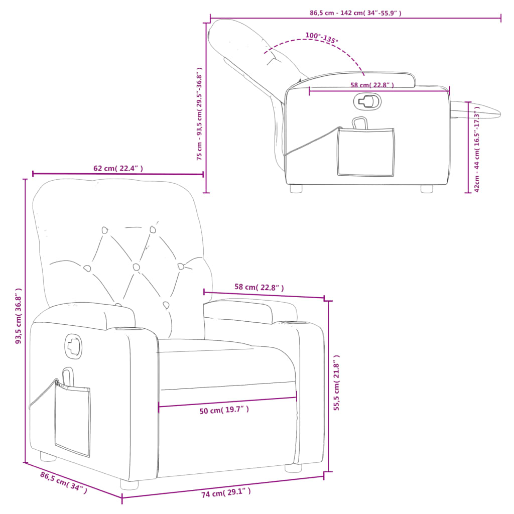 Massage Recliner Chair Cream Faux Leather