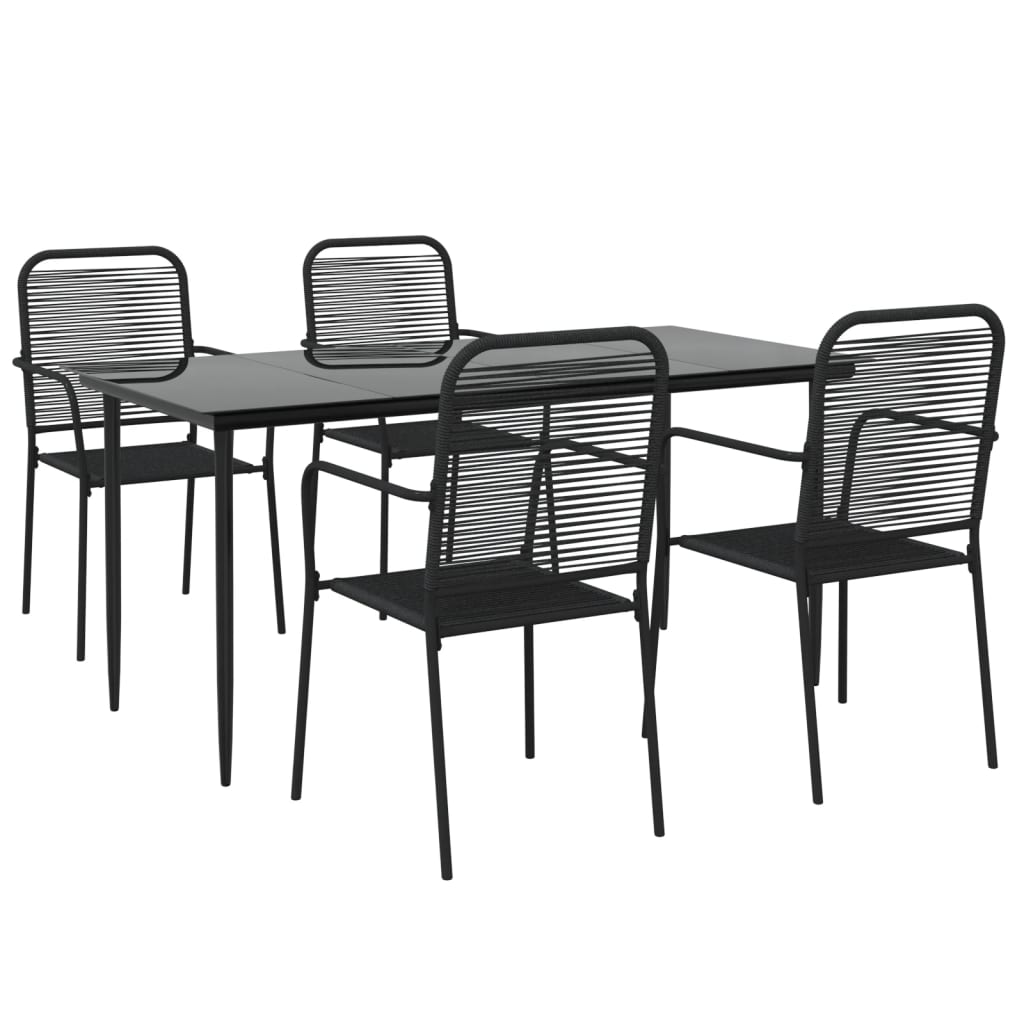 5 Piece Patio Dining Set Black Cotton Rope and Steel