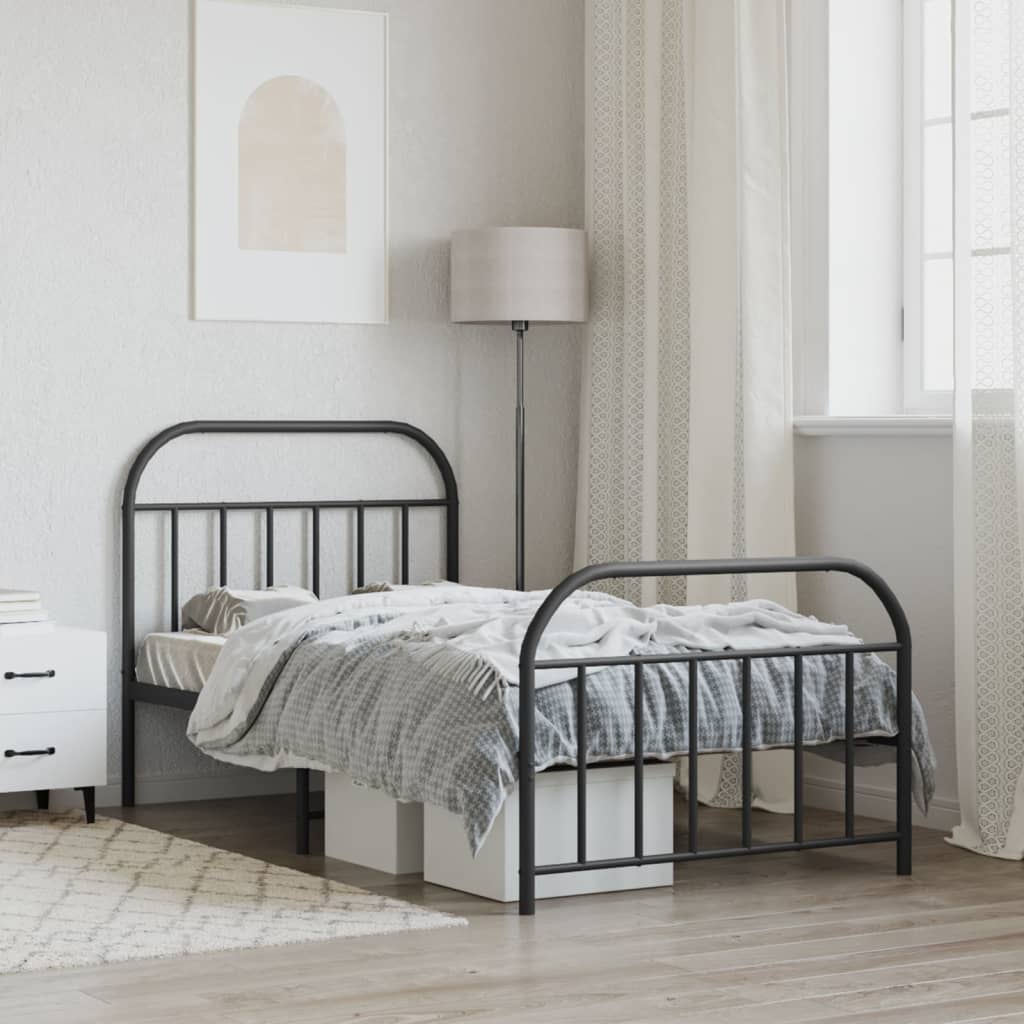 Metal Bed Frame without Mattress with Footboard Black 39.4"x74.8"