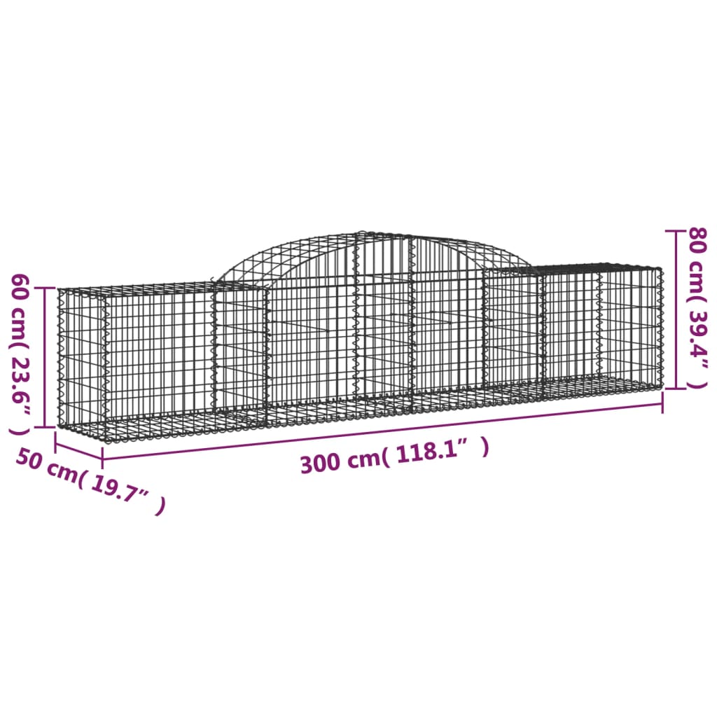 Arched Gabion Baskets 3 pcs 118.1"x19.7"x23.6"/31.5" Galvanized Iron