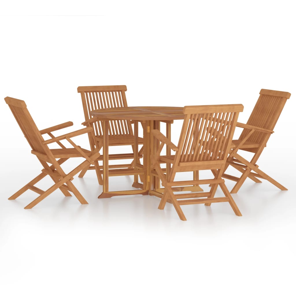 5 Piece Folding Patio Dining Set Solid Wood Teak