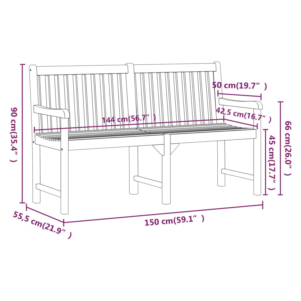 Patio Bench 59.1" Solid Acacia Wood