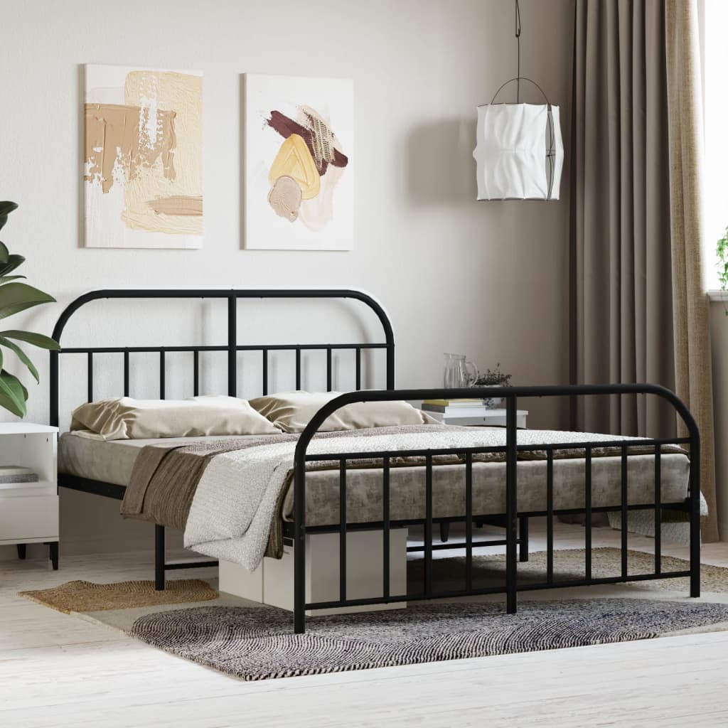 Metal Bed Frame without Mattress with Footboard Black 53.1"x74.8"